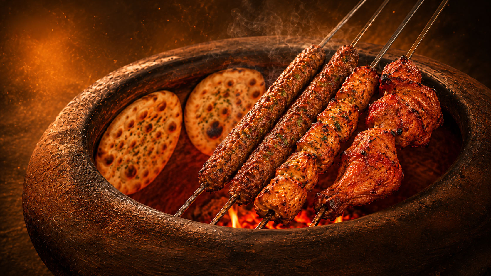 Sultan Kabab & Grill tandoori chicken coming out of clay oven